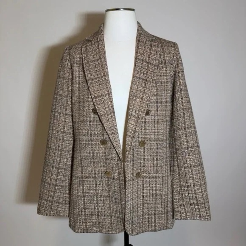 Anne Klein Brown Plaid Double-Breasted Blazer